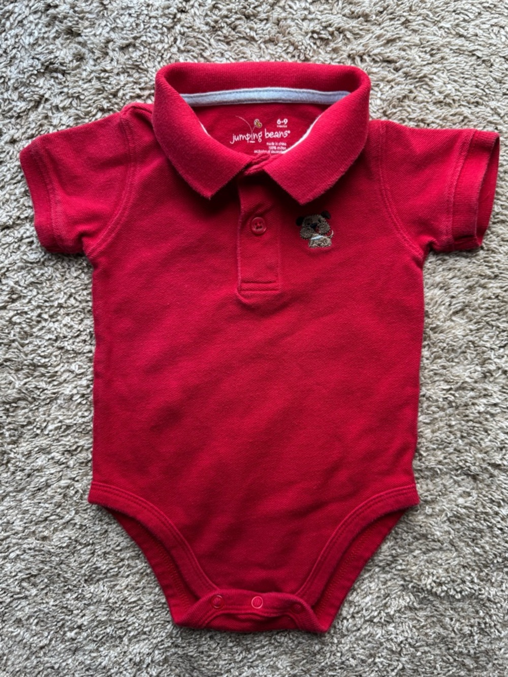 6-9M Jumping Beans Red Polo Bodysuit Puppy Embroidered